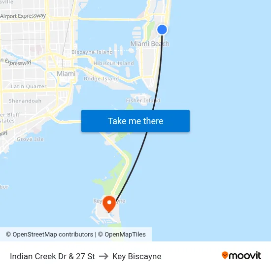 Indian Creek Dr & 27 St to Key Biscayne map