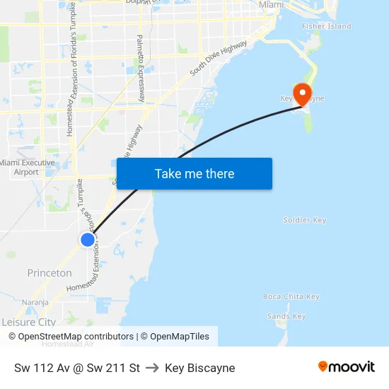 Sw 112 Av @ Sw 211 St to Key Biscayne map