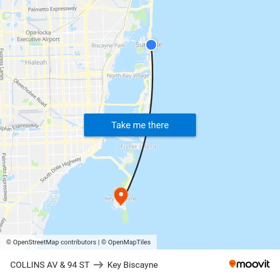 COLLINS AV & 94 ST to Key Biscayne map
