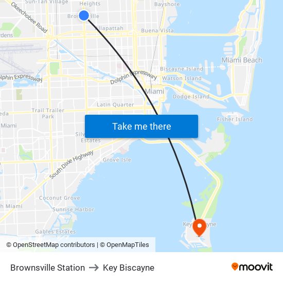 Brownsville Station to Key Biscayne map