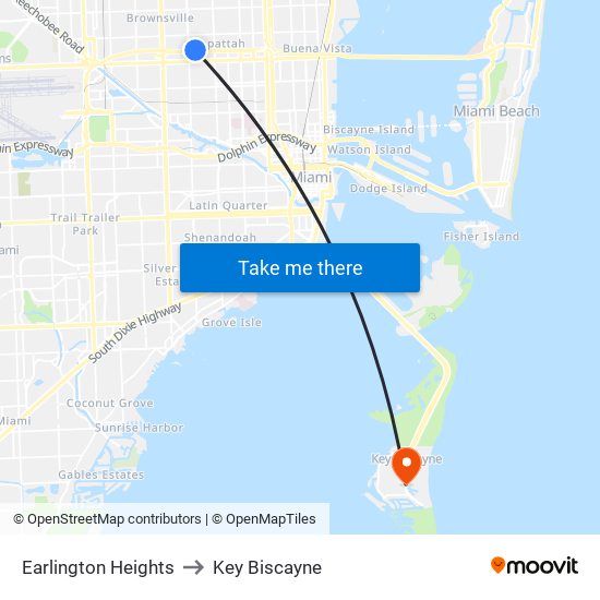 Earlington Heights to Key Biscayne map