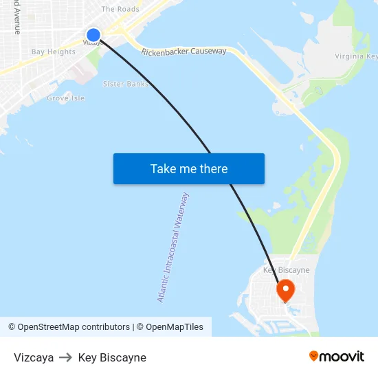 Vizcaya to Key Biscayne map