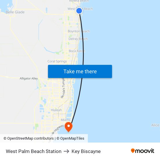 West Palm Beach Station to Key Biscayne map