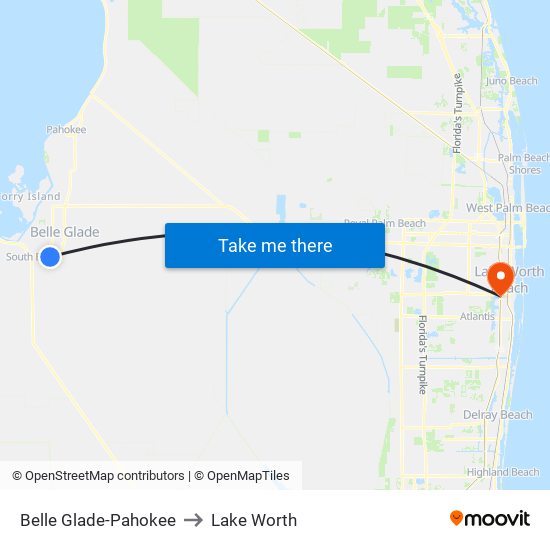 Belle Glade-Pahokee to Lake Worth map