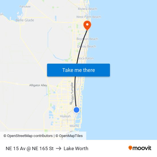 NE 15 Av @ NE 165 St to Lake Worth map