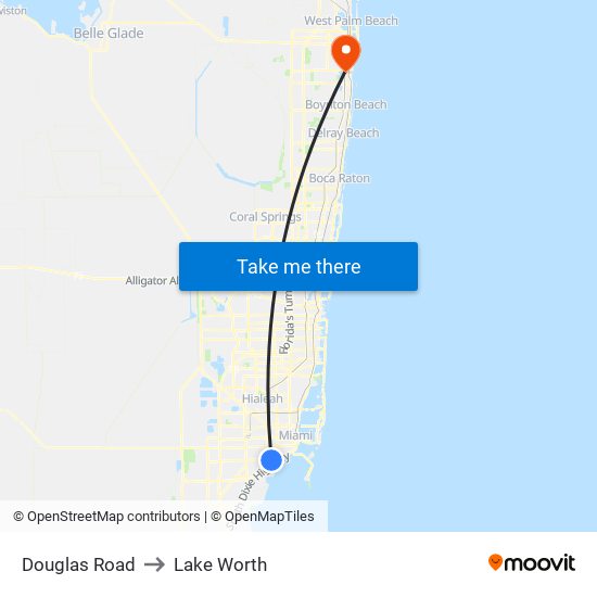 Douglas Road to Lake Worth map