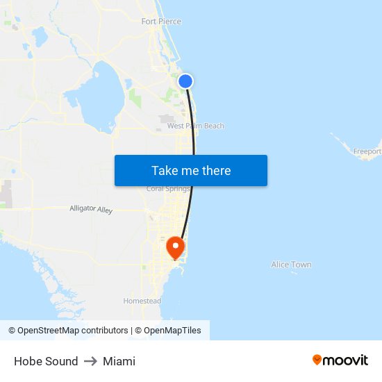 Hobe Sound to Miami map