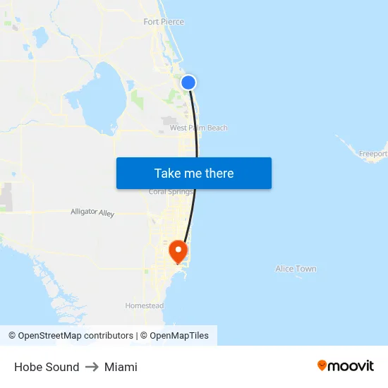 Hobe Sound to Miami map