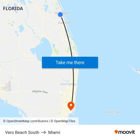 Vero Beach South to Miami map