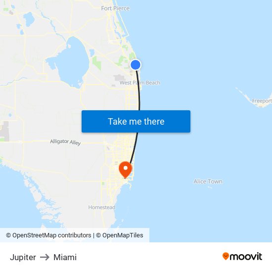 Jupiter to Miami map