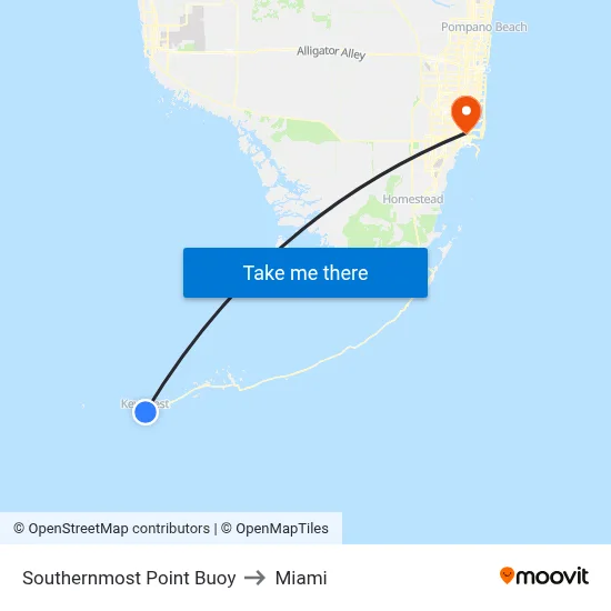 Southernmost Point Buoy to Miami map