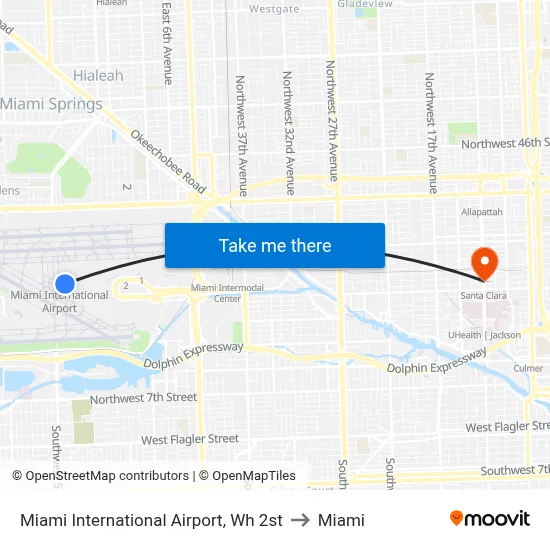 Miami International Airport, Wh 2st to Miami map