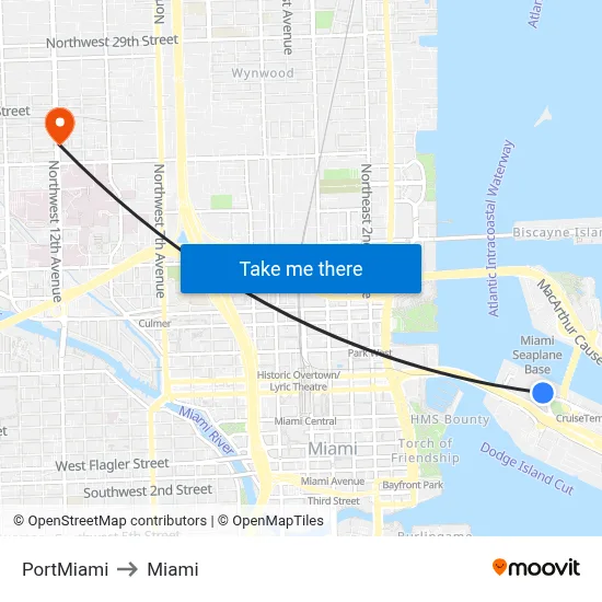 PortMiami to Miami map