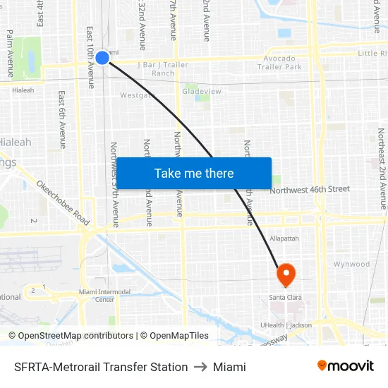 SFRTA-Metrorail Transfer Station to Miami map