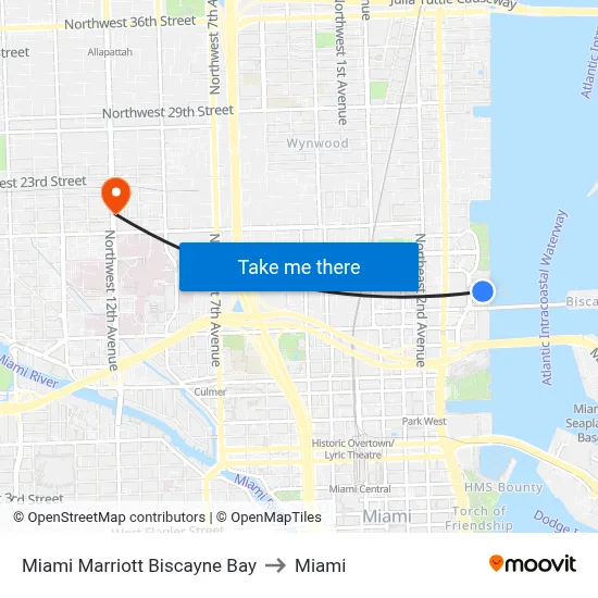 Miami Marriott Biscayne Bay to Miami map