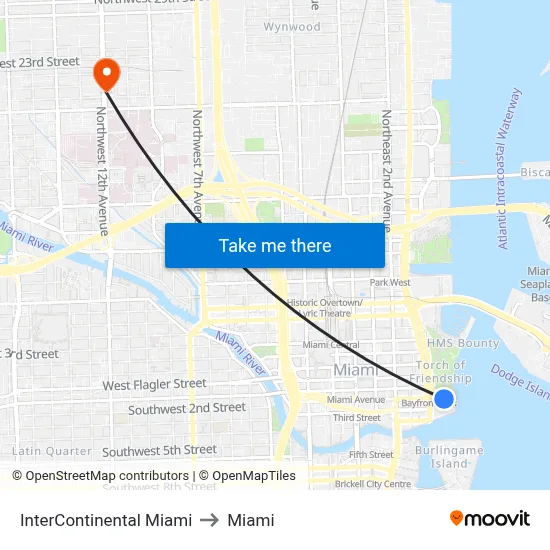 InterContinental Miami to Miami map