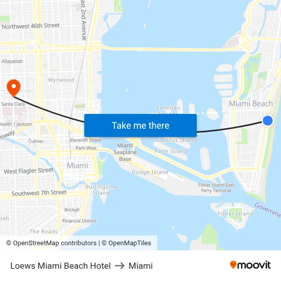 Loews Miami Beach Hotel to Miami map