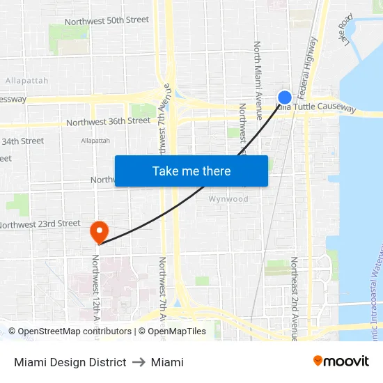 Miami Design District to Miami map