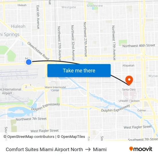 Comfort Suites Miami Airport North to Miami map