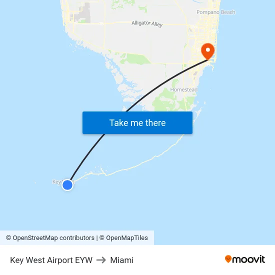 Key West Airport EYW to Miami map