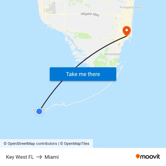 Key West FL to Miami map