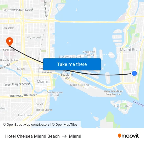 Hotel Chelsea Miami Beach to Miami map