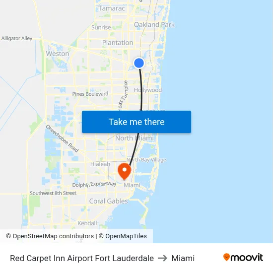 Red Carpet Inn Airport Fort Lauderdale to Miami map