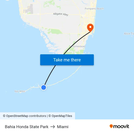 Bahia Honda State Park to Miami map