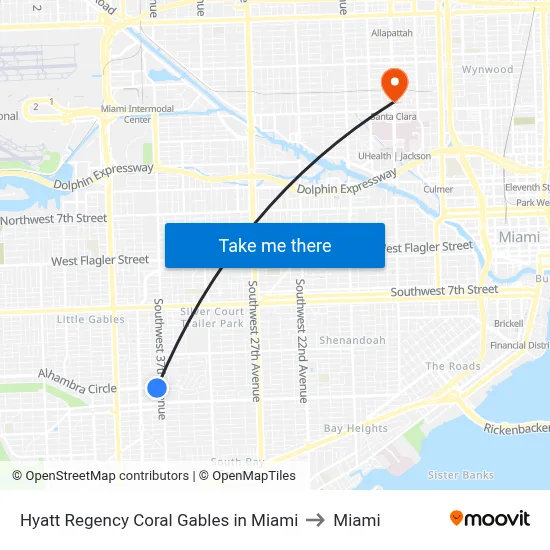 Hyatt Regency Coral Gables in Miami to Miami map