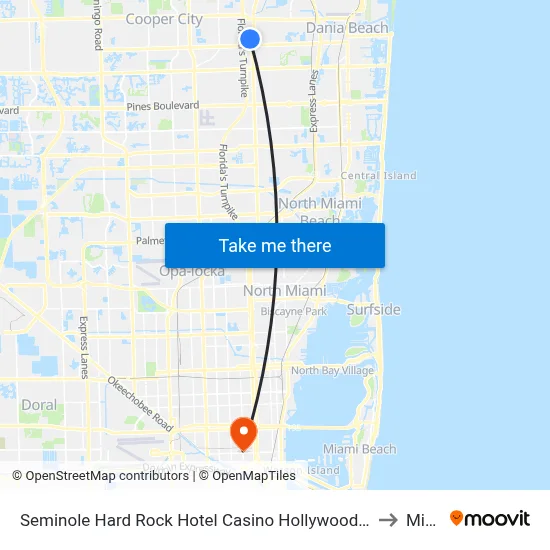 Seminole Hard Rock Hotel Casino Hollywood Fort Lauderdale to Miami map