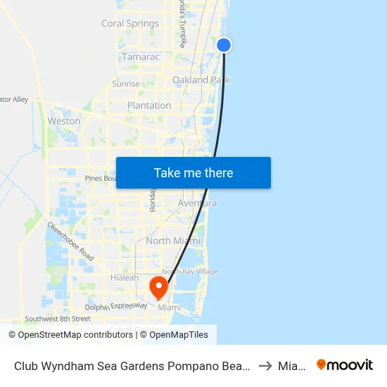 Club Wyndham Sea Gardens Pompano Beach to Miami map