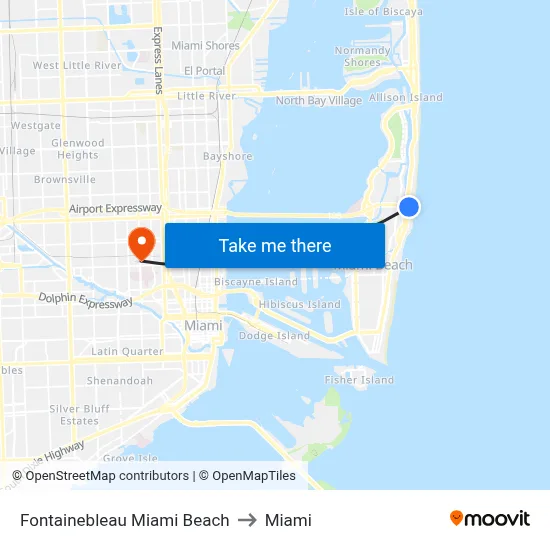 Fontainebleau Miami Beach to Miami map