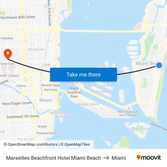 Marseilles Beachfront Hotel Miami Beach to Miami map