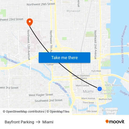 Bayfront Parking to Miami map