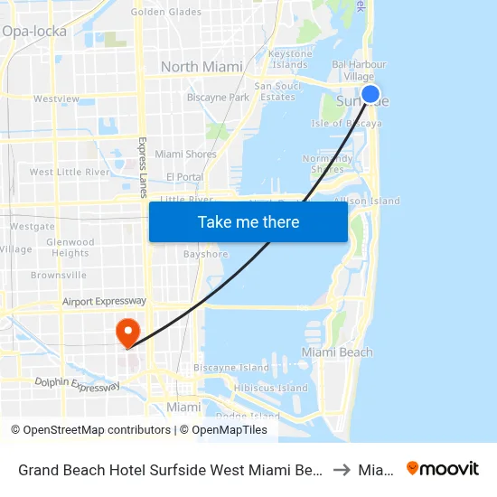 Grand Beach Hotel Surfside West Miami Beach to Miami map