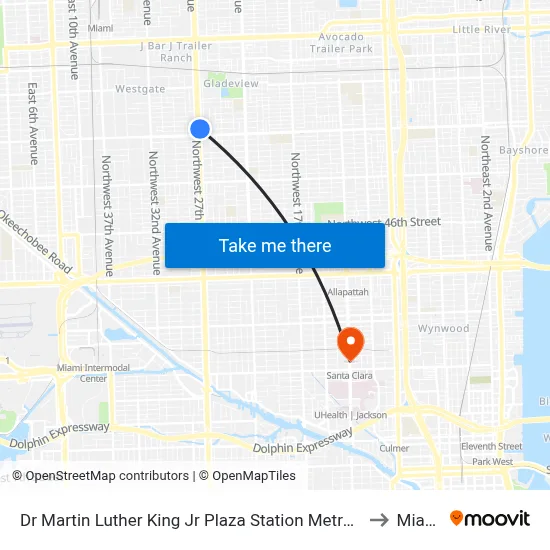 Dr Martin Luther King Jr Plaza Station Metrorail to Miami map