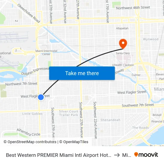 Best Western PREMIER Miami Intl Airport Hotel & Suites Coral Gables to Miami map