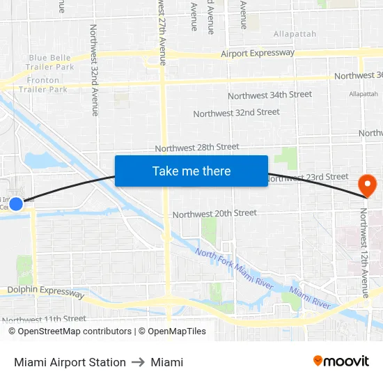 Miami Airport Station to Miami map