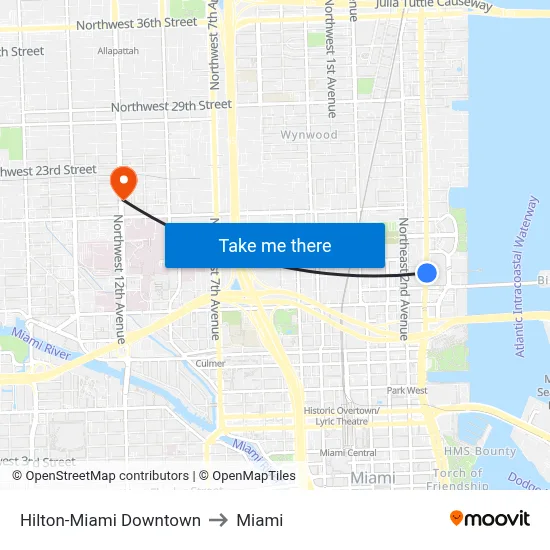 Hilton-Miami Downtown to Miami map