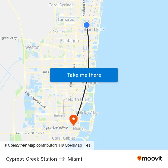 Cypress Creek Station to Miami map