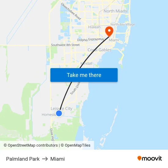 Palmland Park to Miami map