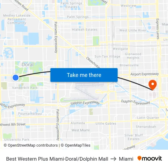 Best Western Plus Miami-Doral/Dolphin Mall to Miami map