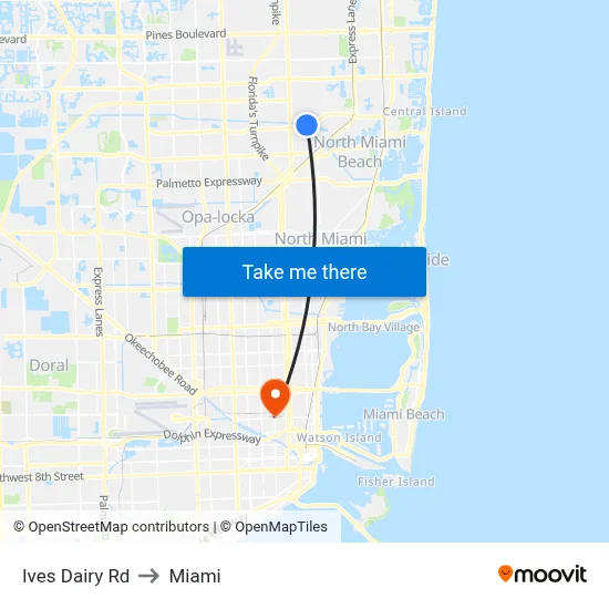 Ives Dairy Rd to Miami map