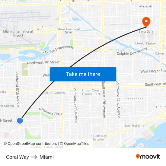 Coral Way to Miami map