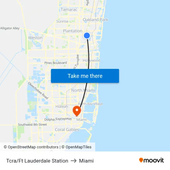 Tcra/Ft Lauderdale Station to Miami map