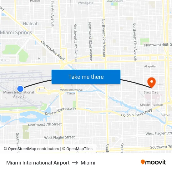 Miami International Airport to Miami map
