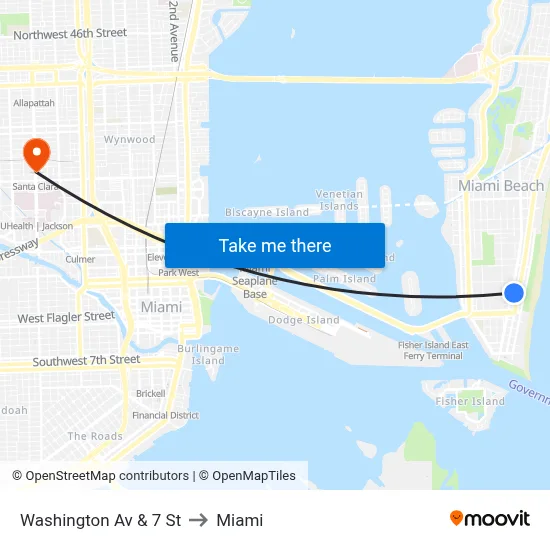 Washington Av & 7 St to Miami map