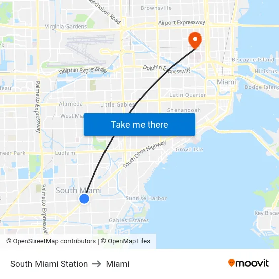 South Miami Station to Miami map