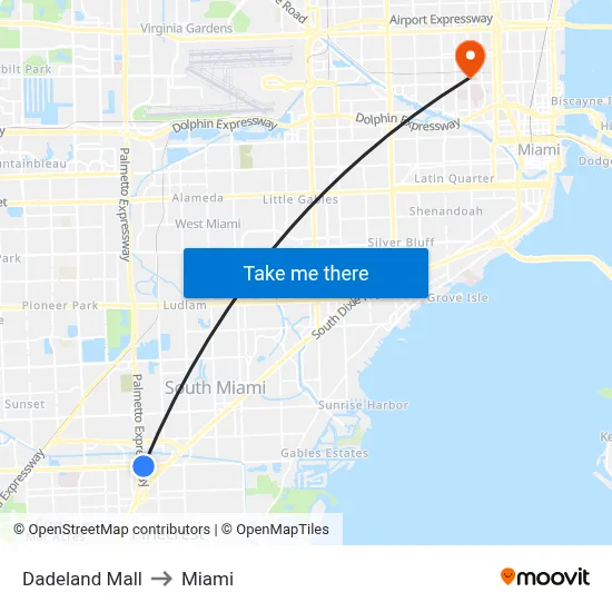 Dadeland Mall to Miami map