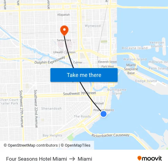 Four Seasons Hotel Miami to Miami map